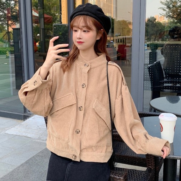 Rövid tavaszi-őszi kordbársony kabát bézs, kék és barna színekben