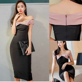 Női ruha szalaggal és csupasz váll Karcsú fekete modell