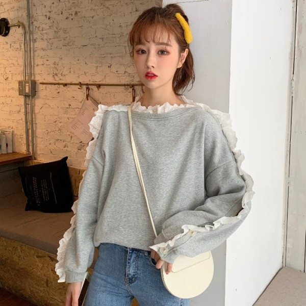 Női alkalmi blúz fürtökkel és gombokkal, szürke és barna színben