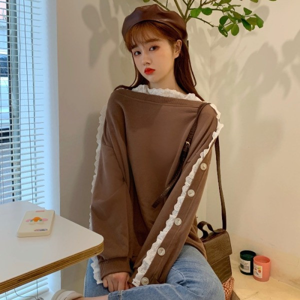 Női alkalmi blúz fürtökkel és gombokkal, szürke és barna színben