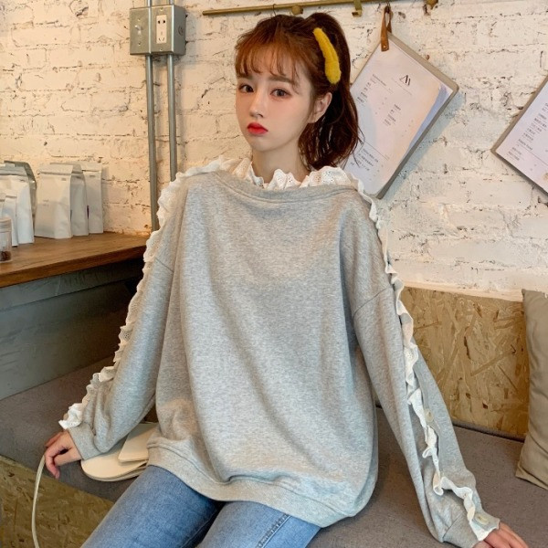 Női alkalmi blúz fürtökkel és gombokkal, szürke és barna színben