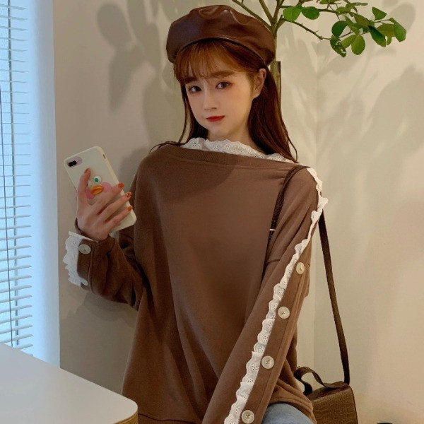 Női alkalmi blúz fürtökkel és gombokkal, szürke és barna színben