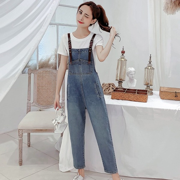 Alkalmi női farmer overall széles modell kék színben