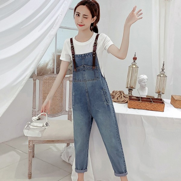 Alkalmi női farmer overall széles modell kék színben