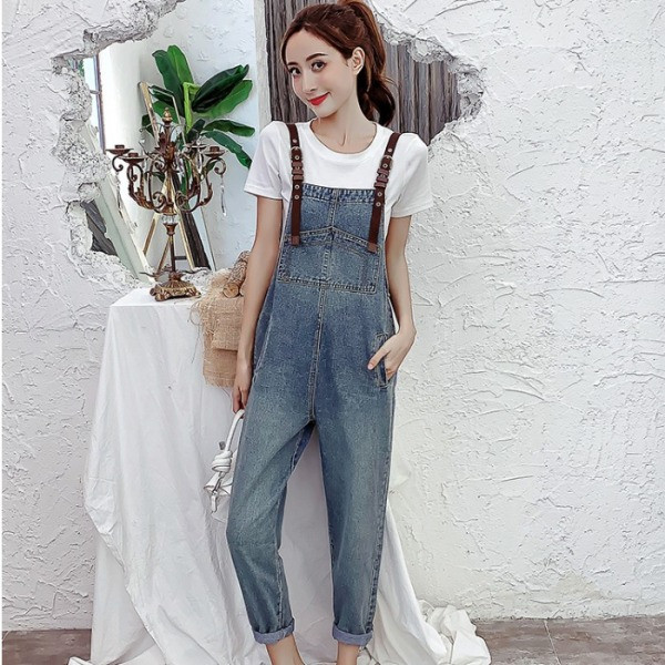 Alkalmi női farmer overall széles modell kék színben