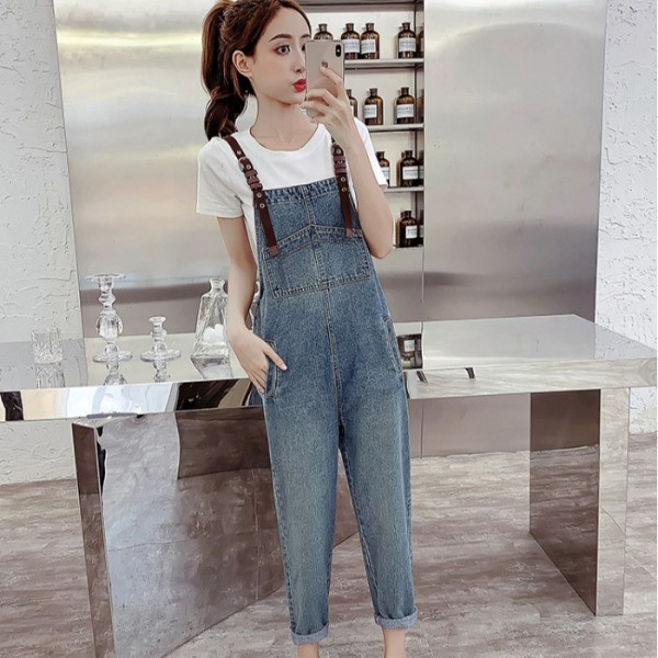 Alkalmi női farmer overall széles modell kék színben