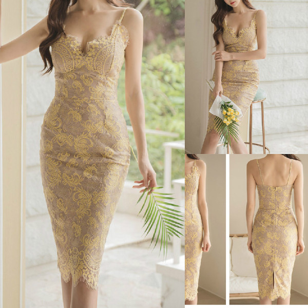 Rochie de dama eleganta din dantela cu bretele subtiri si decolteu spitz