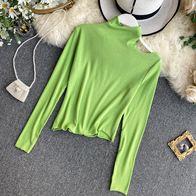 Női alkalmi blúz hat színben, csupasz váll és pólógallérral