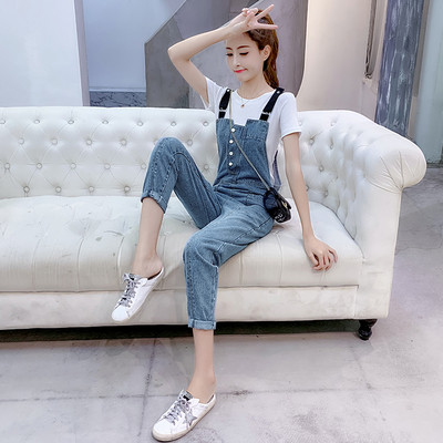 Lezser női farmer jumpsuit kék széles modellben