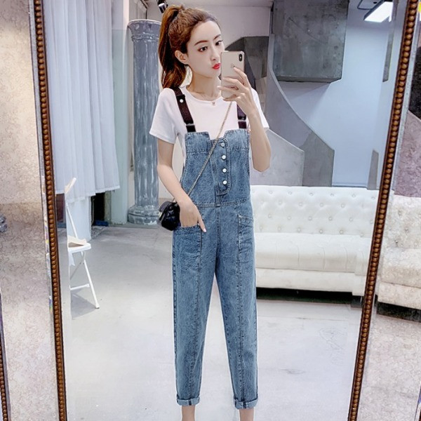 Lezser női farmer jumpsuit kék széles modellben