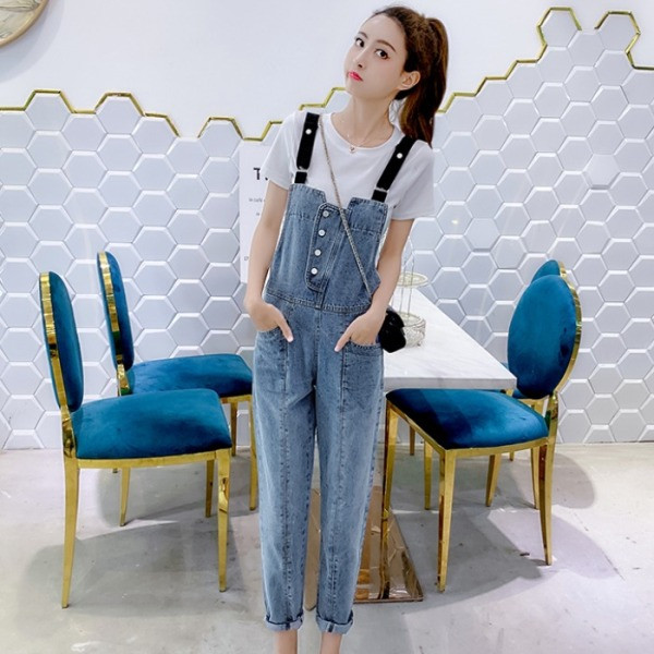 Lezser női farmer jumpsuit kék széles modellben