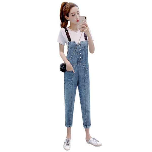 Lezser női farmer jumpsuit kék széles modellben