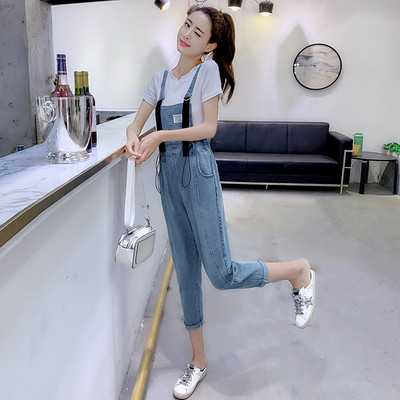 Új modell női farmer overál kék színben, derékban megkötővel