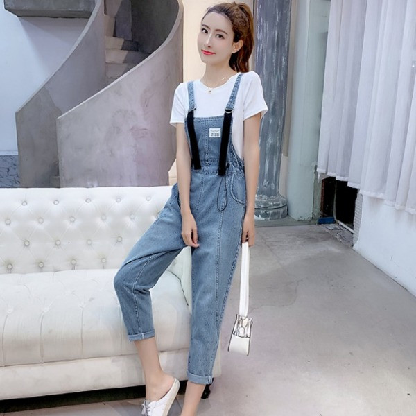 Új modell női farmer overál kék színben, derékban megkötővel