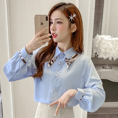 Új modell női ing fehér és kék színben, gyöngygombokkal