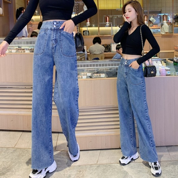 Női hosszú és széles farmer magas derékkal, kék színben