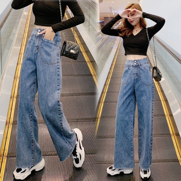 Női hosszú és széles farmer magas derékkal, kék színben