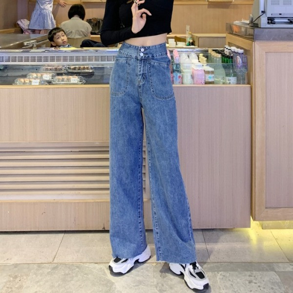 Női hosszú és széles farmer magas derékkal, kék színben