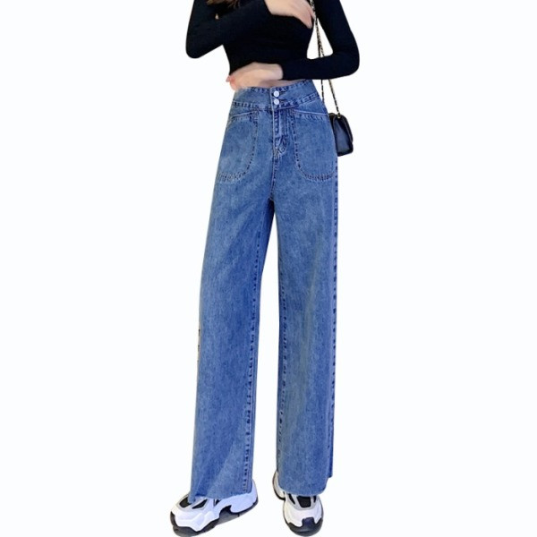 Női hosszú és széles farmer magas derékkal, kék színben