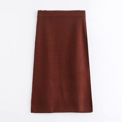 Hosszú barna kötött szoknya magas derékkal