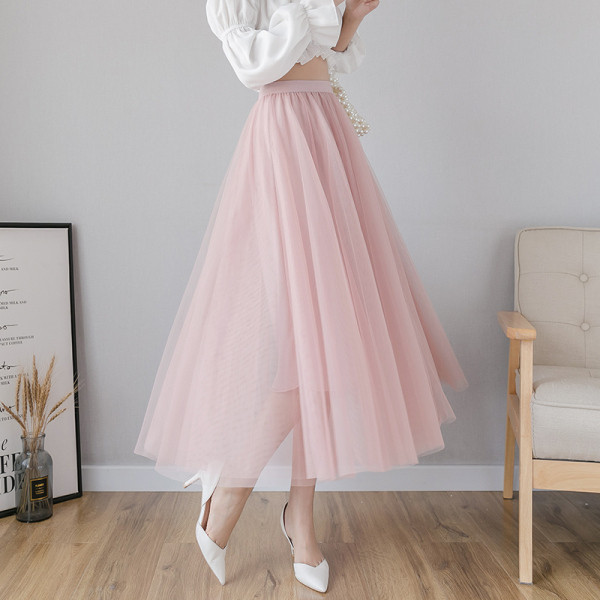 Fusta de dama moderna in sase culori cu talie inalta si tul