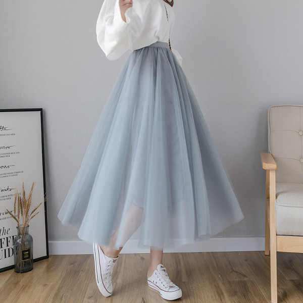 Fusta de dama moderna in sase culori cu talie inalta si tul