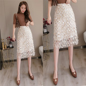 Fusta de dama model nou cu talie inalta si paiete in bej si negru