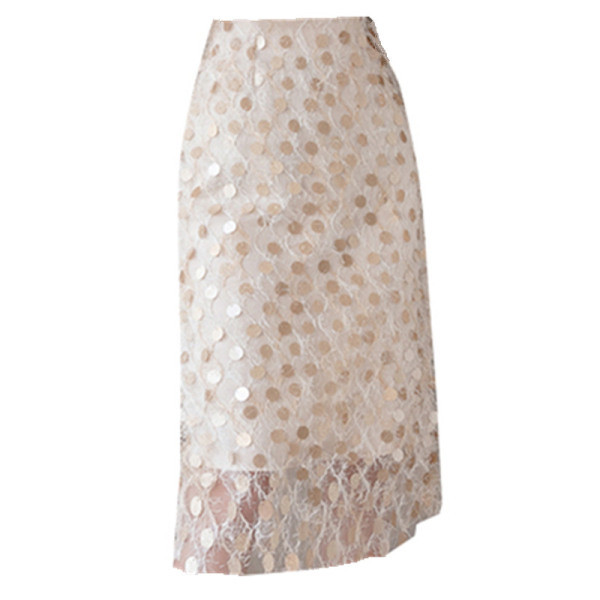 Fusta de dama model nou cu talie inalta si paiete in bej si negru