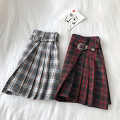 Καρό γυναικεία φούστα σε γκρι και κόκκινο χρώμα με υψηλή μέση