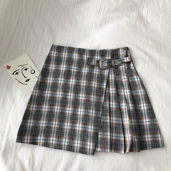 Καρό γυναικεία φούστα σε γκρι και κόκκινο χρώμα με υψηλή μέση