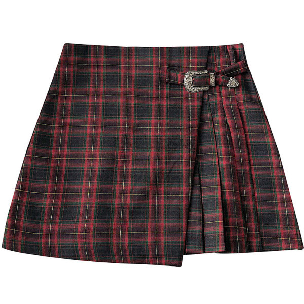 Καρό γυναικεία φούστα σε γκρι και κόκκινο χρώμα με υψηλή μέση