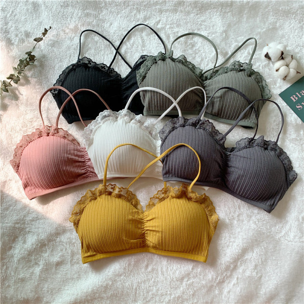 Női rövid melltartó csipkével és vékony pántokkal fehér, zöld, fekete, sárga, szürke és rózsaszín színben