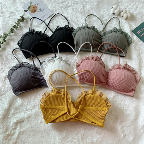 Női rövid melltartó csipkével és vékony pántokkal fehér, zöld, fekete, sárga, szürke és rózsaszín színben