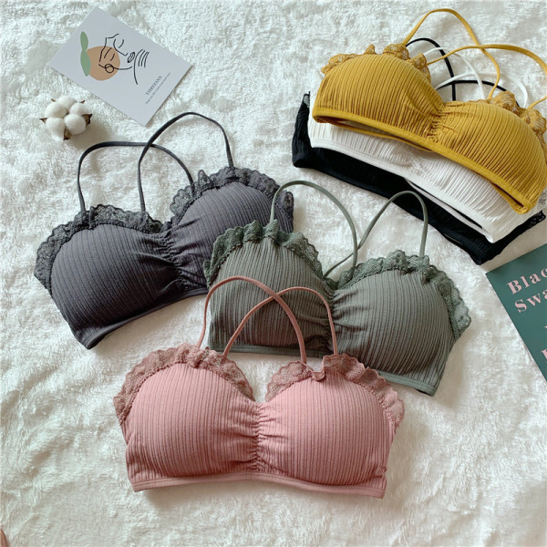 Női rövid melltartó csipkével és vékony pántokkal fehér, zöld, fekete, sárga, szürke és rózsaszín színben