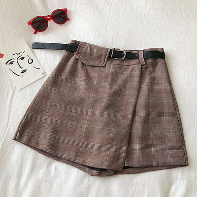 Καρό γυναικεία φούστα -παντελόνι σε τέσσερα χρώματα με υψηλή μέση και ζώνη