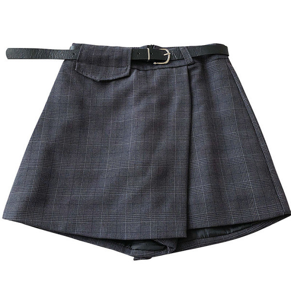 Καρό γυναικεία φούστα -παντελόνι σε τέσσερα χρώματα με υψηλή μέση και ζώνη