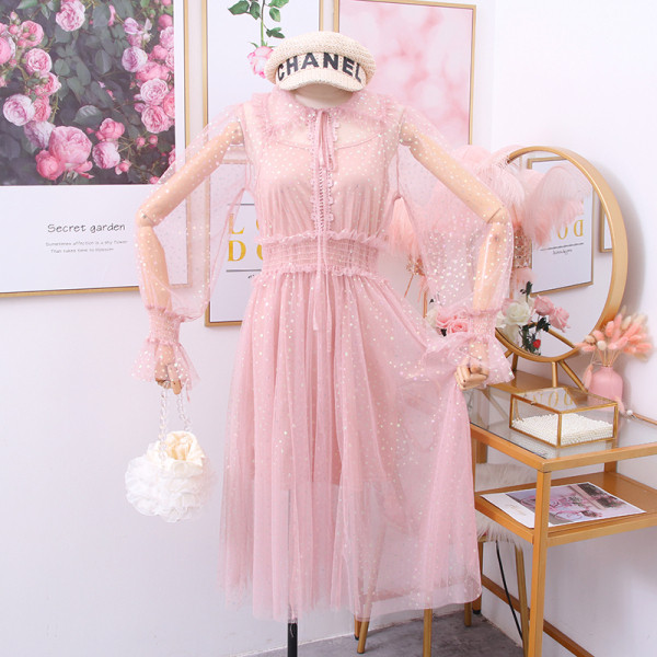 Rochie de dama moderna din tul cu efect stralucitor in mai multe culori - doua parti