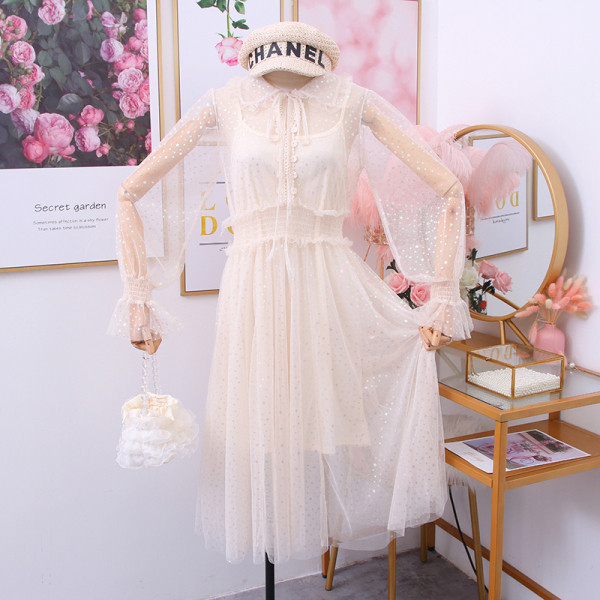 Rochie de dama moderna din tul cu efect stralucitor in mai multe culori - doua parti