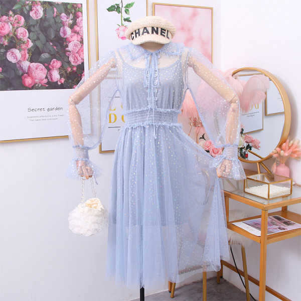 Rochie de dama moderna din tul cu efect stralucitor in mai multe culori - doua parti