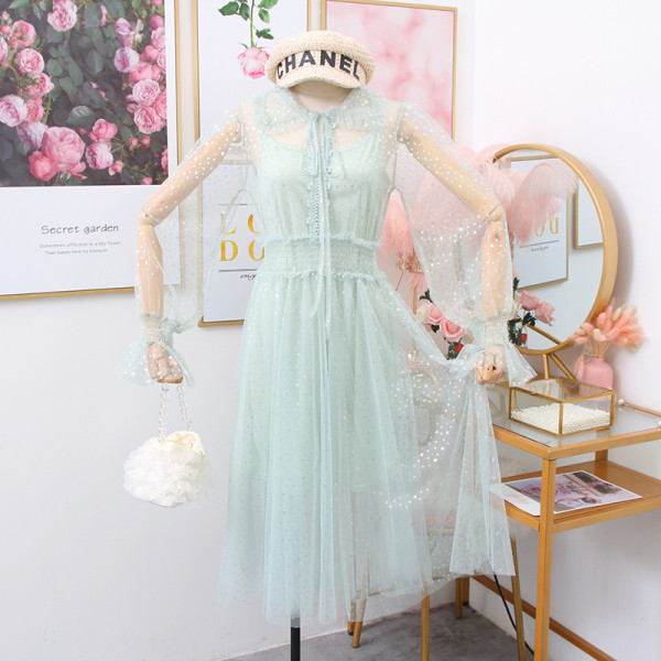 Rochie de dama moderna din tul cu efect stralucitor in mai multe culori - doua parti