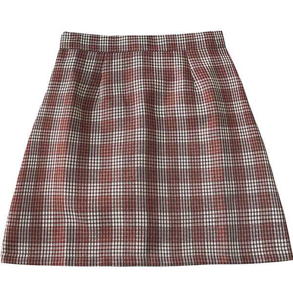 Kockás női szoknya piros, bézs és fekete színben, magas derékkal