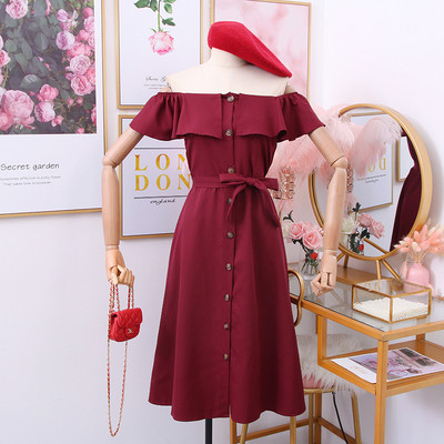 Γυναικείο καθημερινό φόρεμα με κουμπιά, ζώνη και λαιμόκοψη σε διάφορα χρώματα