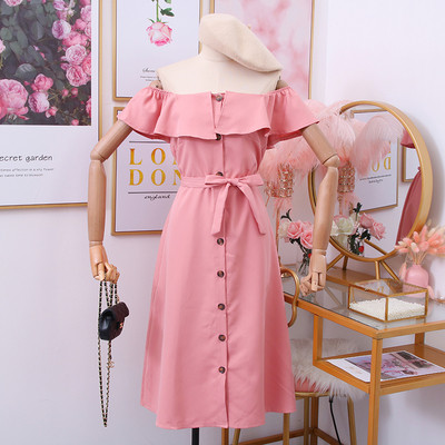 Γυναικείο καθημερινό φόρεμα με κουμπιά, ζώνη και λαιμόκοψη σε διάφορα χρώματα