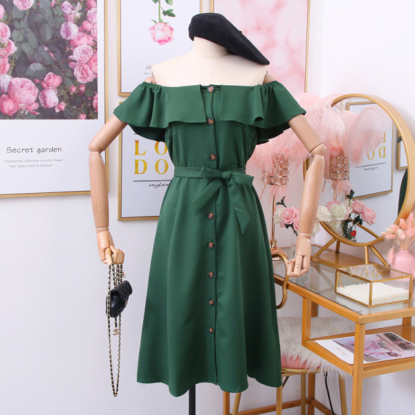 Γυναικείο καθημερινό φόρεμα με κουμπιά, ζώνη και λαιμόκοψη σε διάφορα χρώματα