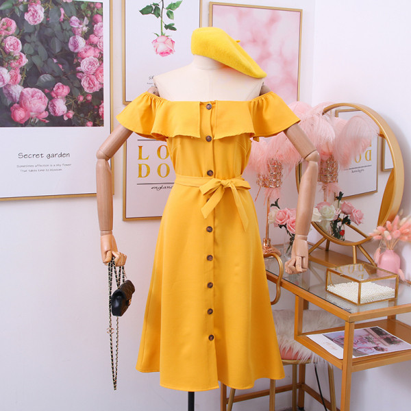 Γυναικείο καθημερινό φόρεμα με κουμπιά, ζώνη και λαιμόκοψη σε διάφορα χρώματα