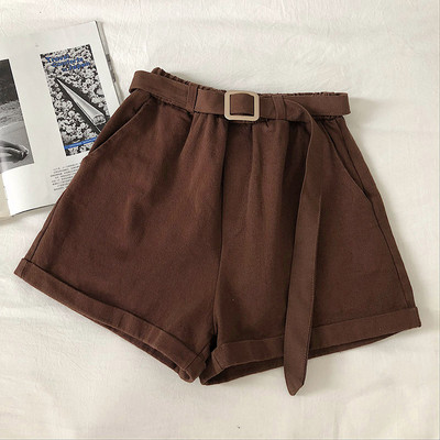 Γυναικεία σορτς φαρδύ μοντέλο σε πέντε χρώματα με υψηλή μέση και ζώνη