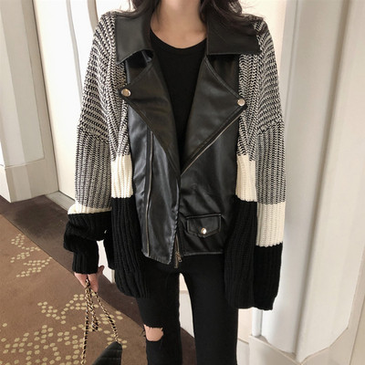 Μοντέρνα γυναικεία ζακέτα σε στυλ μπουφάν σε μαύρο χρώμα