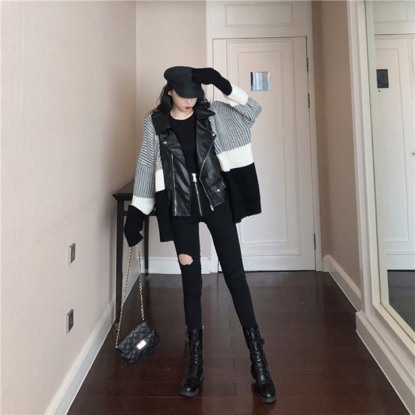 Μοντέρνα γυναικεία ζακέτα σε στυλ μπουφάν σε μαύρο χρώμα