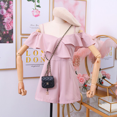 Csíkos női rövid overál csupasz vállval, több színben