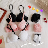 Set de sutien și bikini din dantelă pentru femei în alb, roz și negru